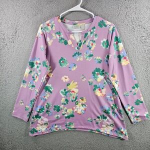 LOGO‎ Lounge Lori Goldstein Floral French Terry Tunic Top Purple XS